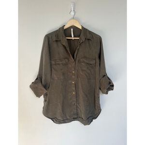 The Group by Babaton Olive Green Utility Lyocell Button Down Shirt Relaxed Fit